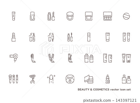 化妝品和美容用品圖示集(單色插圖) 化妝品和美容用品圖示集(單色插圖) 143397121