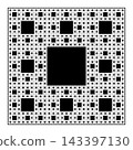 Sierpinski carpet, plane fractal, fifth iteration of a square, cut into 9 congruent sub squares, the central one removed, then applied recursively to the remaining 8 sub squares, ad infinitum. Vector Sierpinski carpet, plane fractal, fifth iteration of a square, cut into 9 congruent sub squares, the central one removed, then applied recursively to the remaining 8 sub squares, ad infinitum. Vector 143397130