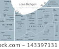 Calumet Region, gray political map. Geographic area of Illinois and Indiana, in the USA, on the south shore of Lake Michigan, spanning parts of counties Lake, Porter, La Porte, Will, and Cook. Vector Calumet Region, gray political map. Geographic area of Illinois and Indiana, in the USA, on the south shore of Lake Michigan, spanning parts of counties Lake, Porter, La Porte, Will, and Cook. Vector 143397131