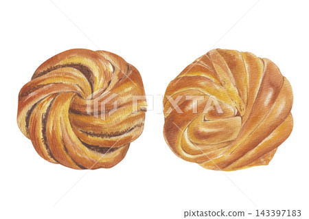 Watercolor freshly baked pastries set 143397183