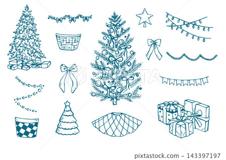 Christmas Tree Decorating Collection. Festive Holiday Elements Christmas Tree Decorating Collection. Festive Holiday Elements 143397197