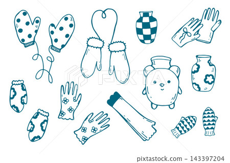 Different Mittens and Gloves Line vector set Different Mittens and Gloves Line vector set 143397204