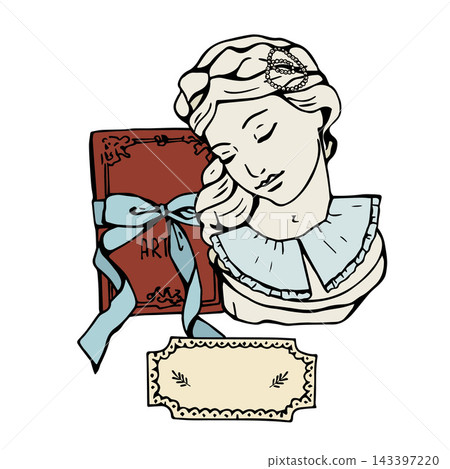 Vintage Woman Bust Sculpture with Book and Ribbon Vintage Woman Bust Sculpture with Book and Ribbon 143397220