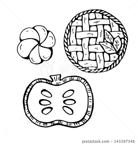 Whimsical Fall Pie set. Autumn mood. Apple pie, Pumpkin Pie Whimsical Fall Pie set. Autumn mood. Apple pie, Pumpkin Pie 143397348