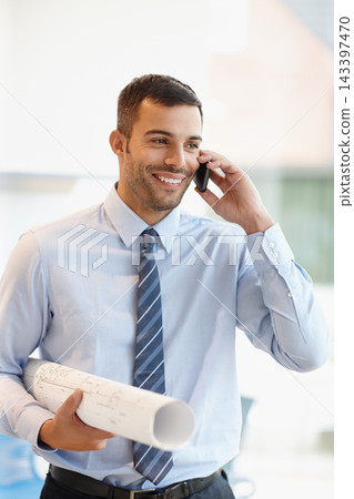Businessman, phone call and architect networking with blueprint for engineering, approval or deal. Male person, cellphone and floor plan or project management for building, renovation or contract Businessman, phone call and architect networking with blueprint for engineering, approval or deal. Male person, cellphone and floor plan or project management for building, renovation or contract 143397470