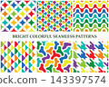 Vector collection of bright colorful seamless patterns. Modern geometric multicolor background templates set with creative abstract repeat textures and trendy vibrant style for wrapping paper 143397574