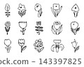 Vector hand-drawn floral set with playful flowers, leaves and botanical doodles. 143397825