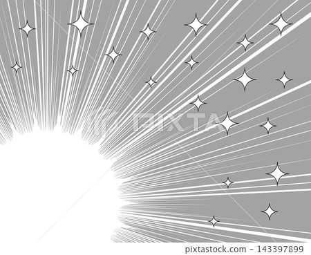 A manga-style background illustration with sparkling speed lines and a margin in the bottom left corner. 143397899