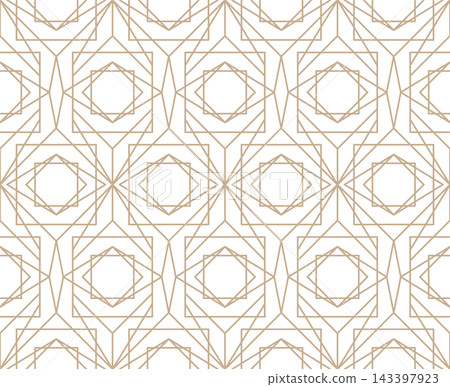 Gold luxury seamless geometric ornamental vector pattern. Elegant oriental Arabic eastern background. Decorative endless grid texture. Tile mosaic print 143397923