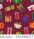 Red Seamless Pattern With Gift Boxes And Stars 143398217
