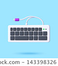 3D Computer keyboard connected by cable 143398326