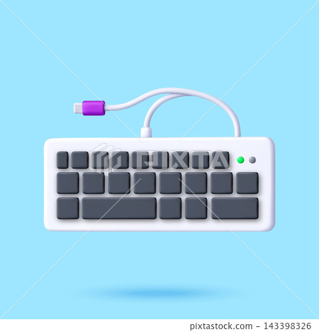 3D Computer keyboard connected by cable 3D Computer keyboard connected by cable 143398326