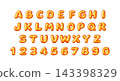 3D gold alphabet and numeral set in bubble 143398329