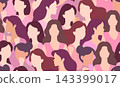 Diverse crowd women in pink seamless pattern. 143399017