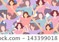 Diverse crowd women raising hands seamless pattern.  143399018