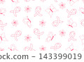 Pink ribbon design with butterflies and flower seamless pattern. 143399019