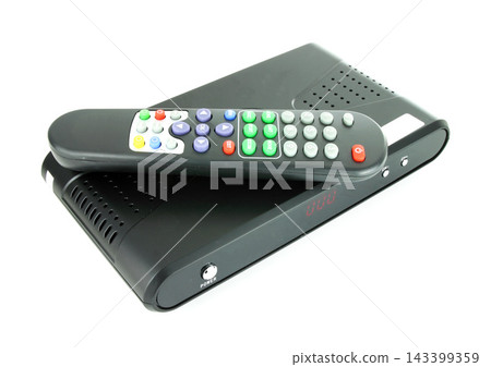Digital TV Receiver and Remote Control Isolated on White 143399359