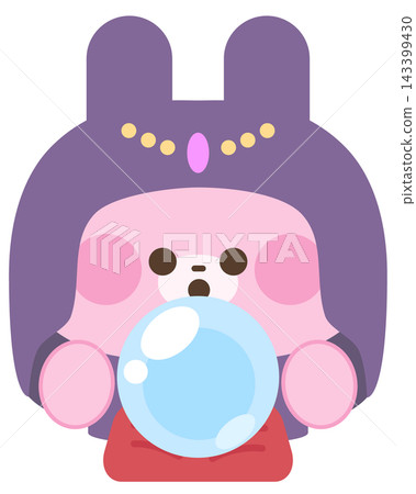 A fortune teller rabbit who uses crystal balls. 143399430