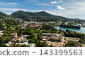 Harbor view with boats and cityscape nestled against green hills. Victoria. Seychelles, Mahe. 143399563