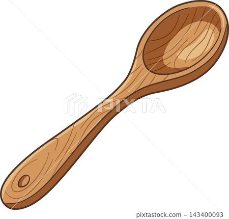 Rustic Wooden Spoon Illustration, Vintage Cooking Utensil with Wood Grain Detail Isolated for Kitchenware, Bakery, and Recipe Design 143400093