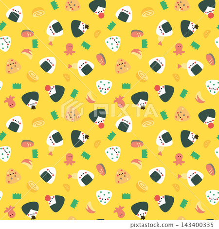 Cute face-shaped rice ball and side dish seamless pattern - yellow 143400335