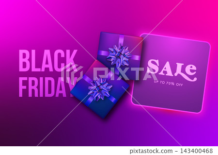 Vibrant Black Friday sale image featuring colorful gifts and bold discount text Vibrant Black Friday sale image featuring colorful gifts and bold discount text 143400468