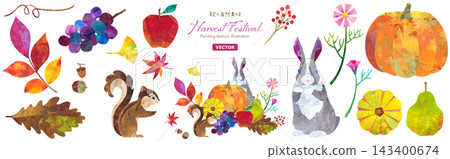 Cute harvest festival (Thanksgiving) clipart composed of watercolor illustrations of squirrels and wild rabbits. Set of parts. Vector. Cute harvest festival (Thanksgiving) clipart composed of watercolor illustrations of squirrels and wild rabbits. Set of parts. Vector. 143400674
