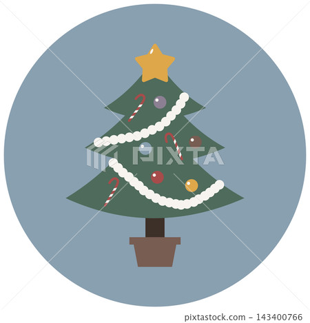Colorful Christmas tree icon illustration with a round background / Green and red Christmas materials 143400766