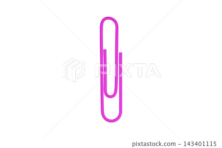 Single Pink wire paperclip isolated on pure white background for design asset Single Pink wire paperclip isolated on pure white background for design asset 143401115