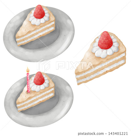 Watercolor Strawberry Shortcake Slice Clipart Set, Birthday Cake with Candle Illustration PNG Watercolor Strawberry Shortcake Slice Clipart Set, Birthday Cake with Candle Illustration PNG 143401221