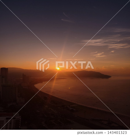 Quy Nhon City Sunrise aerial View panorama, Vietnam Quy Nhon City Sunrise aerial View panorama, Vietnam 143401323