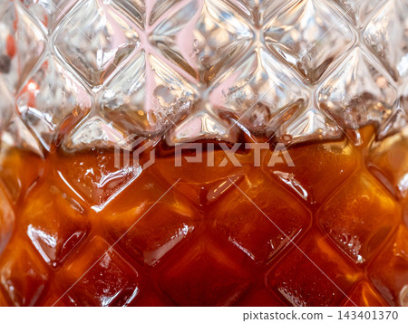 Square pattern on the surface of the clear glass that allows you to see the iced tea inside Square pattern on the surface of the clear glass that allows you to see the iced tea inside 143401370