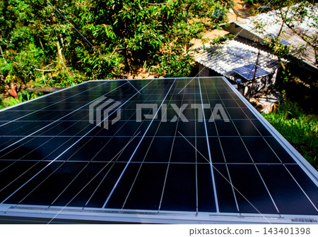 Solar Panel on Roof of fruit farmer's house in the forest Solar Panel on Roof of fruit farmer's house in the forest 143401398