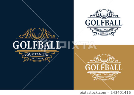 Luxury Golf Ball Logo Vintage Ornate Filigree Crest Emblem Vector Luxury Golf Ball Logo Vintage Ornate Filigree Crest Emblem Vector 143401416