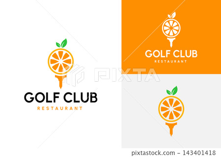 Orange Fruit Golf Tee Logo Creative Citrus Juice and Sports Emblem Vector Orange Fruit Golf Tee Logo Creative Citrus Juice and Sports Emblem Vector 143401418