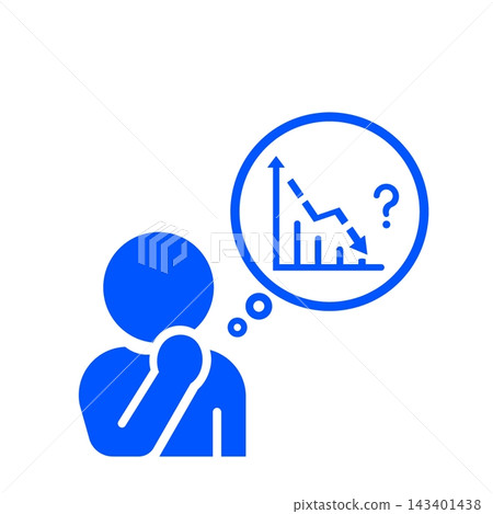 一個表示擔心數字下降的人的象形圖(藍色)和一個長條圖。 一個表示擔心數字下降的人的象形圖(藍色)和一個長條圖。 143401438