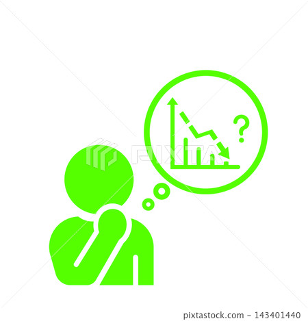 A pictogram (green) of a person worried about declining numbers and a bar graph. A pictogram (green) of a person worried about declining numbers and a bar graph. 143401440