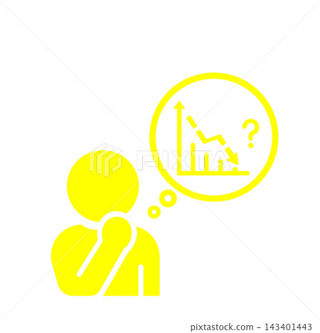 一個(黃色)象形圖,表示一個人擔心數字下降,旁邊有一個長條圖。 一個(黃色)象形圖,表示一個人擔心數字下降,旁邊有一個長條圖。 143401443