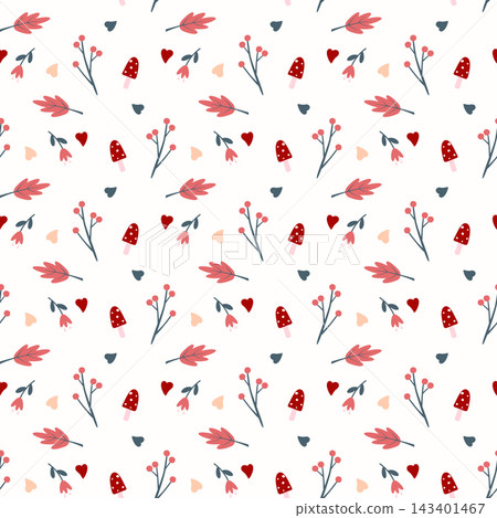 Autumn seamless pattern with leaves and plants 143401467
