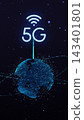 Vertical video. Global networking and digital future. 5G with glowing lines radiating outward, power and speed. 143401801