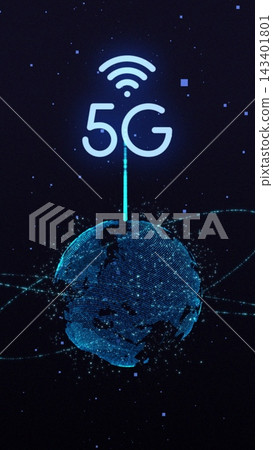 Vertical video. Global networking and digital future. 5G with glowing lines radiating outward, power and speed. Vertical video. Global networking and digital future. 5G with glowing lines radiating outward, power and speed. 143401801