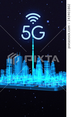 Vertical video. 5G High speed internet network communication technology. Smart city digital cyberspace. 143401802