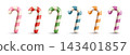 Colorful glossy candy canes in pink, green, blue, orange and purple on a white background. 143401857