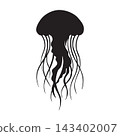 Jellyfish silhouette swimming for marine life ocean conservation save planet nature design. 143402007