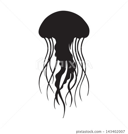 Jellyfish silhouette swimming for marine life ocean conservation save planet nature design. Jellyfish silhouette swimming for marine life ocean conservation save planet nature design. 143402007