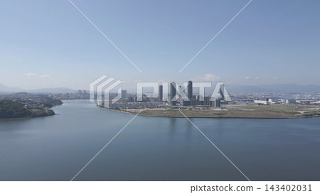 Aerial view of Fukuoka Island City from Kashiihama Beach Aerial view of Fukuoka Island City from Kashiihama Beach 143402031