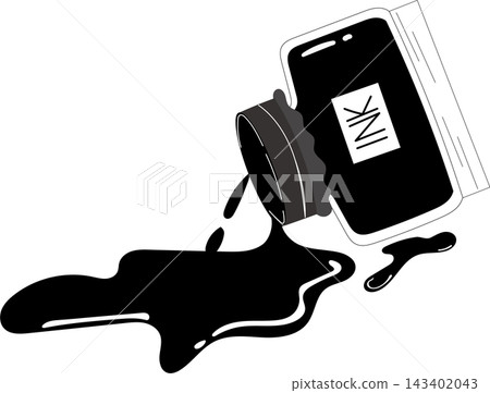 bottle of black ink spilled bottle of black ink spilled 143402043
