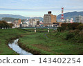 [Morning] River scenery and buildings in a provincial city 143402254