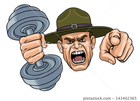 Drill Instructor Sergeant Weight Lifting Gym Man Drill Instructor Sergeant Weight Lifting Gym Man 143402365