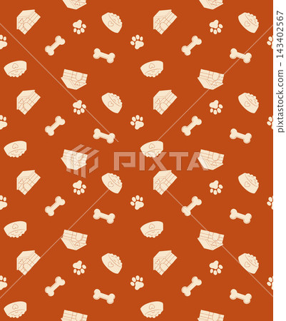 Seamless Pet Dog Pattern Paw Bone House Print 143402567